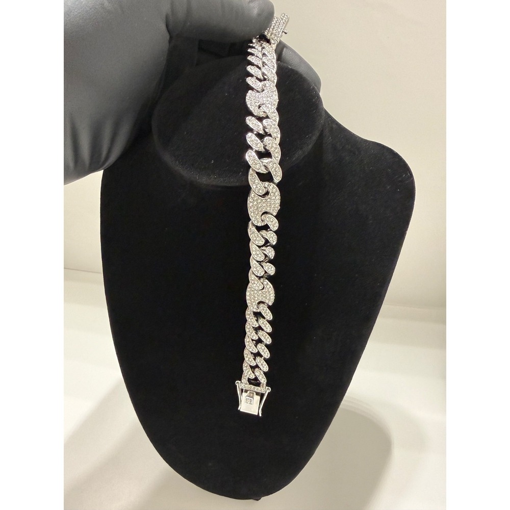 cuban bracelet iced out vvcsz stones over stainless 8 imch 13mm triple lock box
